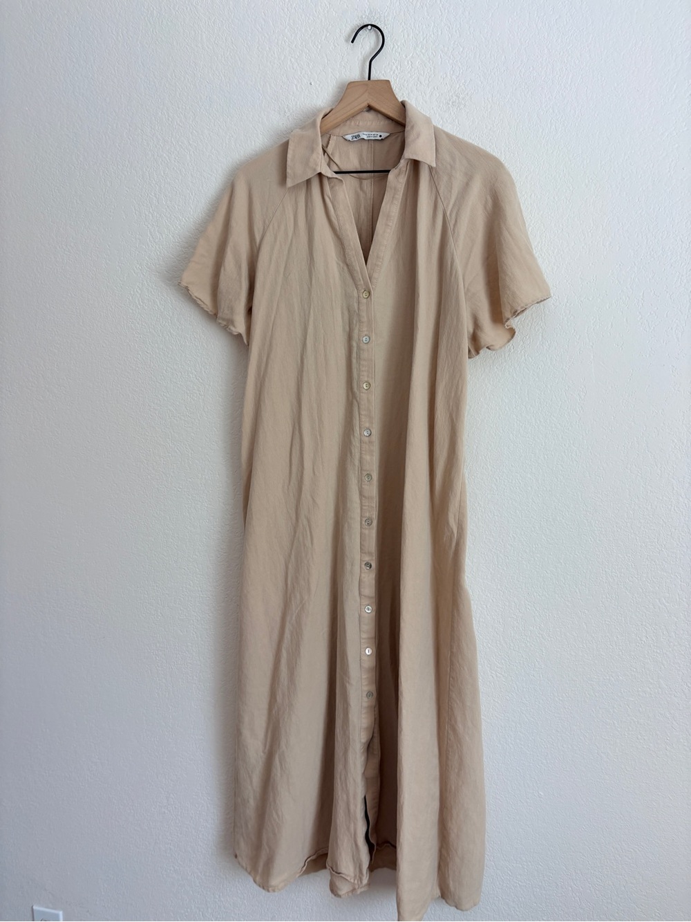 Zara Cream Button-Front Midi Shirt Dress - Picture 7 of 9